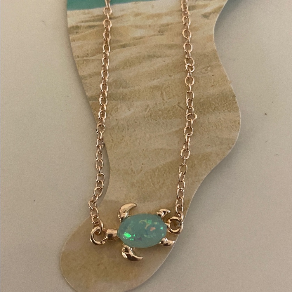 Gold Anklet with Turquoise colored Turtle Charm abt 9in & adjusts smaller. NWT.